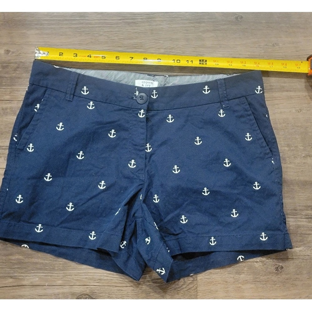 Crown & Ivy Caroline Navy Blue Anchor Embroidered Chino Shorts Womens 10P Petite